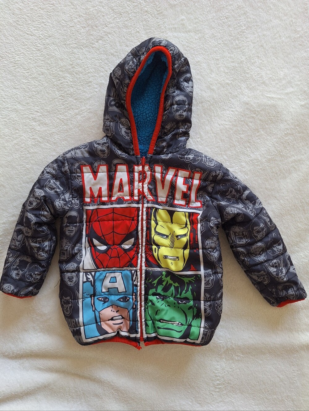 Marvel Avengers Toddler 2T Reversible Puffer Jacket Sherpa Fleece Hooded
